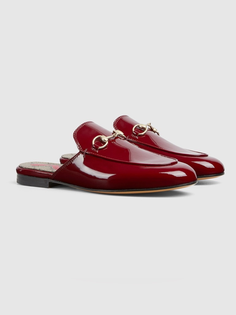 Gucci Patent Womens Princetown Slippers 36.5 Rosso Ancora